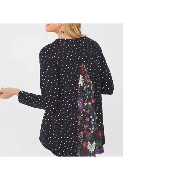Chico’s Black Dot Floral-Mix Tunic Top Long Sleeve Size 0 size small - Picture 1 of 7